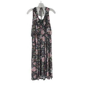 Loft Floral Ruffle-Neck Midi Dress - Size M